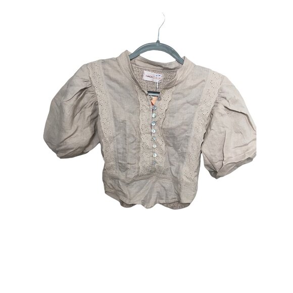 Kinga Csilla X Free People Pale Rasberry Georgia Blouse Size XS NWT Hemp Linen - Picture 4 of 7